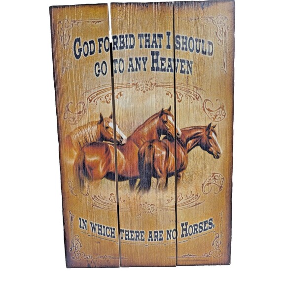Rivers Edge Heaven and Horses Wood Wall Hanging Plaque 8 x 12-inch Rustic Brown - Picture 1 of 5